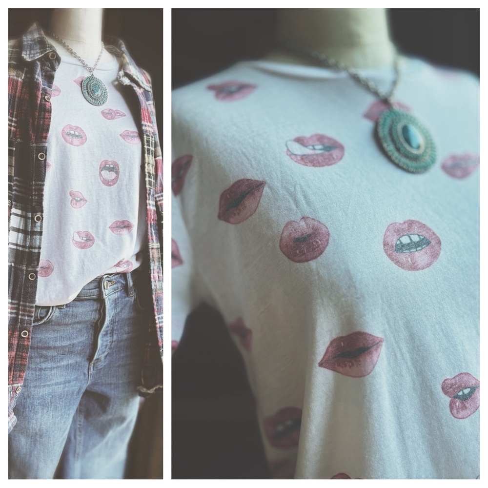 Chaser "Lips Lips Lips" Graphic Tee - White/Red/Pink - Size S - Picture 4 of 8